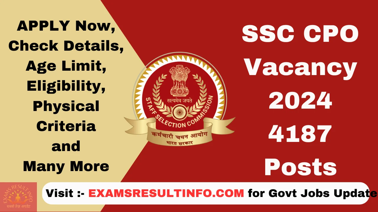 SSC CPO Recruitment 2024,4187 Posts, Notification OUT, Apply Now